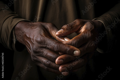 Afro-American intertwined hands. Black history month. Close up shot of unrecognizable person.