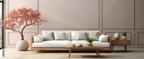 Interior modern living room with white sofa