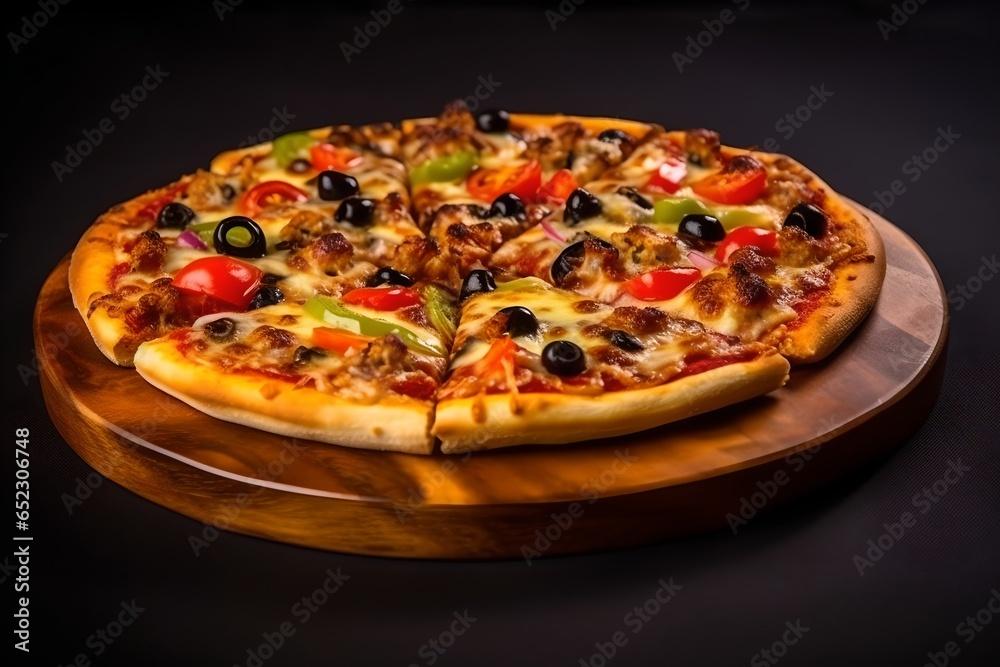 Pizza on table with fresh ingredients, generative ai Pizza on table with fresh ingredients, generative ai