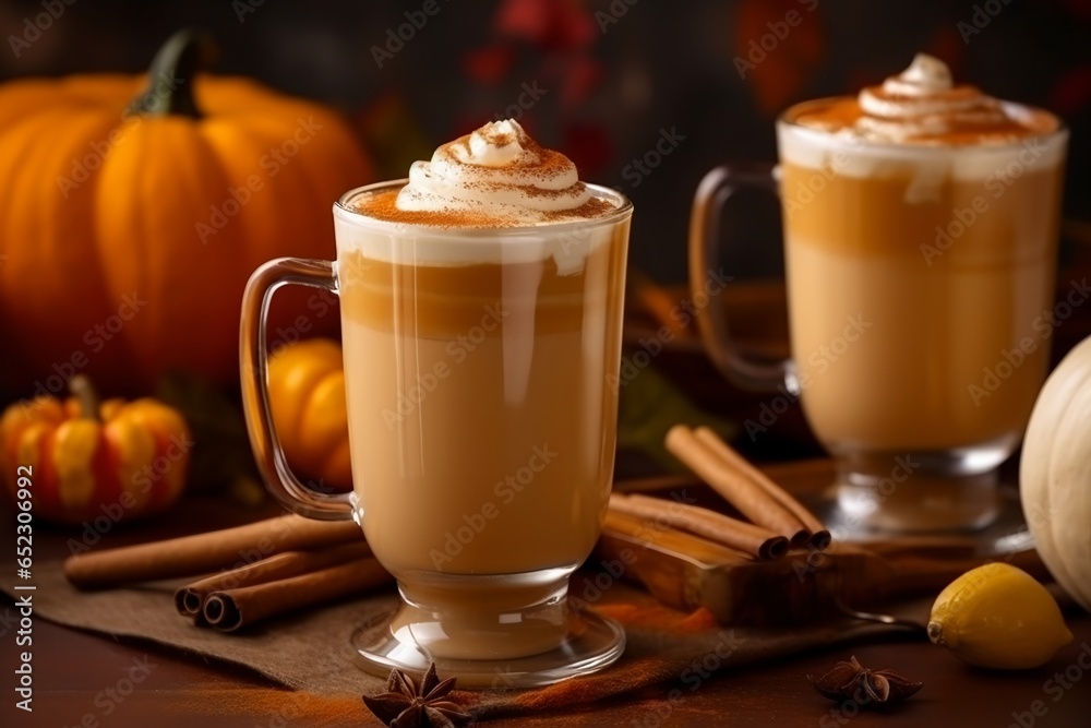 Pumpkin latte, generative ai picture of delicious autumn drink with traditional spices. Pumpkin latte, generative ai picture of delicious autumn drink with traditional spices.