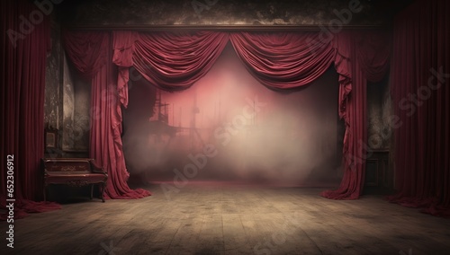 Stage curtains with smoke, generative ai.