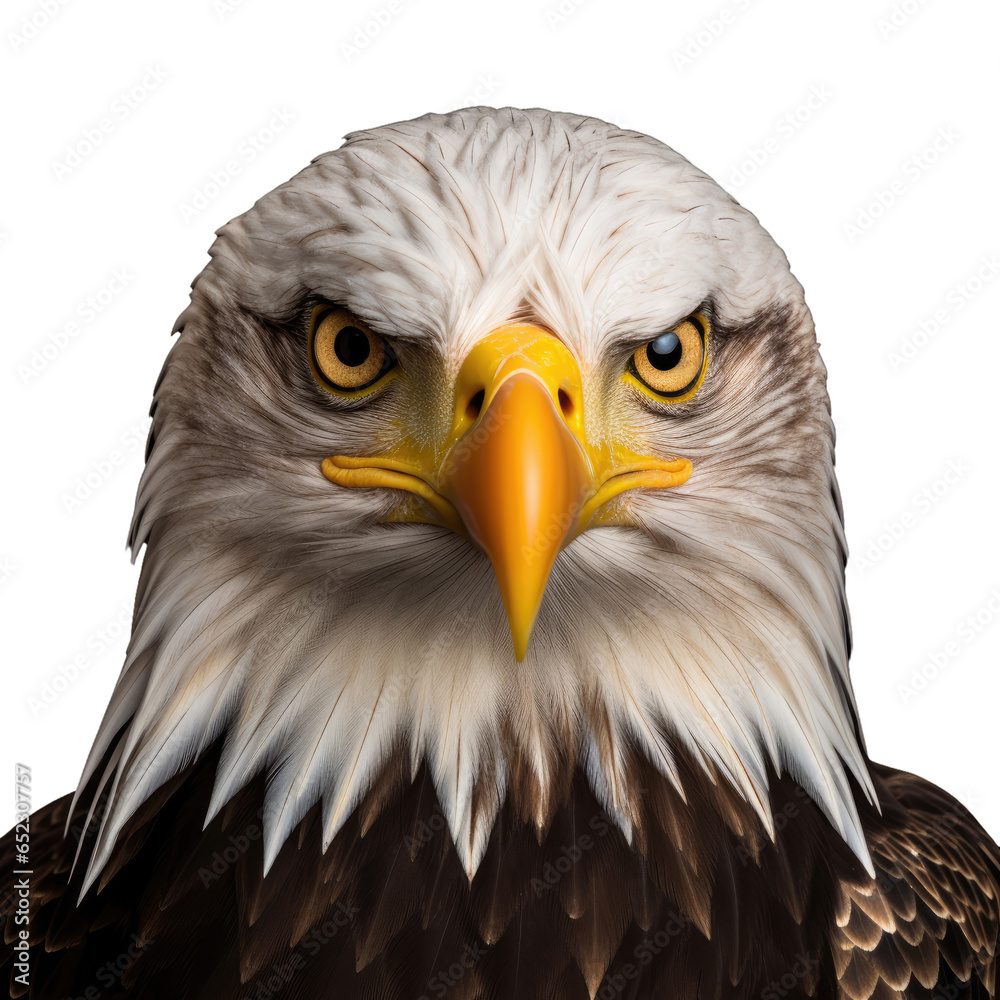 Obraz premium Bald eagle face shot isolated on transparent background