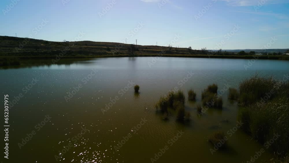 Flying over the Aranjuez reservoir lake in Madrid Spain Flying over the Aranjuez reservoir lake in Madrid Spain