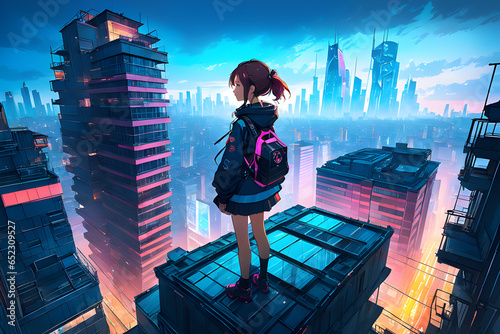 A girl stands on top of building.
Generative AI