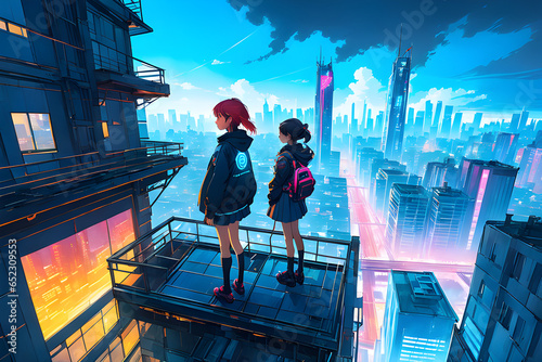 A girl stands on top of building.
Generative AI