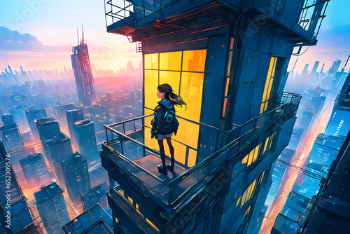 A girl stands on top of building.
Generative AI