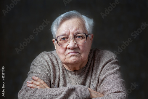 Elderly woman in the studio
