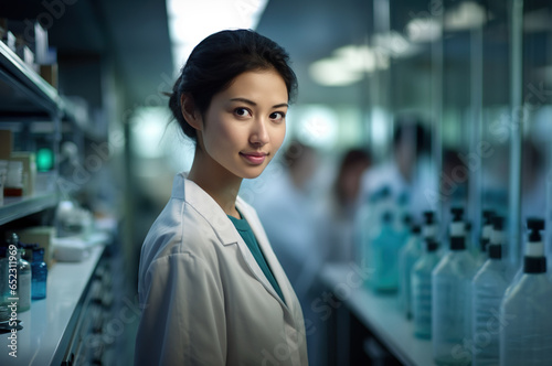Photo of biotech researcher female in the laboratory