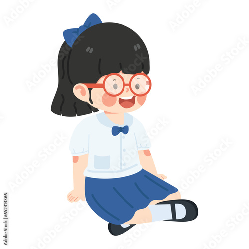 Kid girl student sitting on the floor