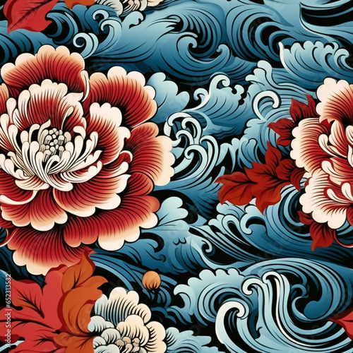  japanese art flowers pattern
