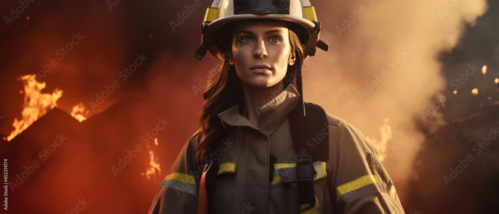 A portrait of a beautiful and brave female firefighter A portrait of a beautiful and brave female firefighter