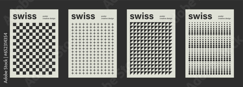 Swiss pattern poster design vector templates. Abstract retro geometric flyers, magazine covers, banners