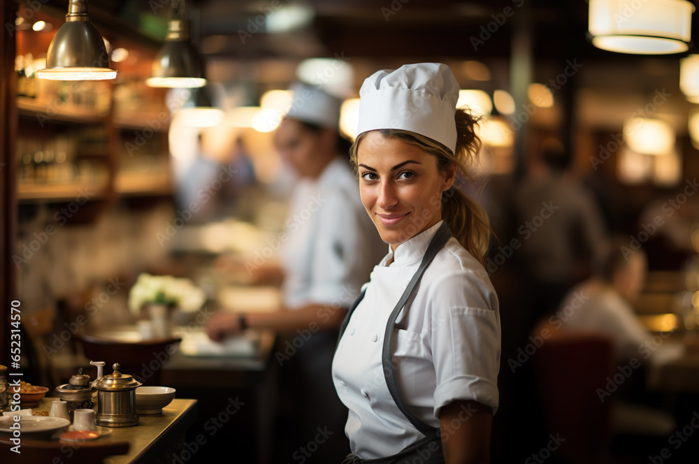 Photo of female chef in the restaurant