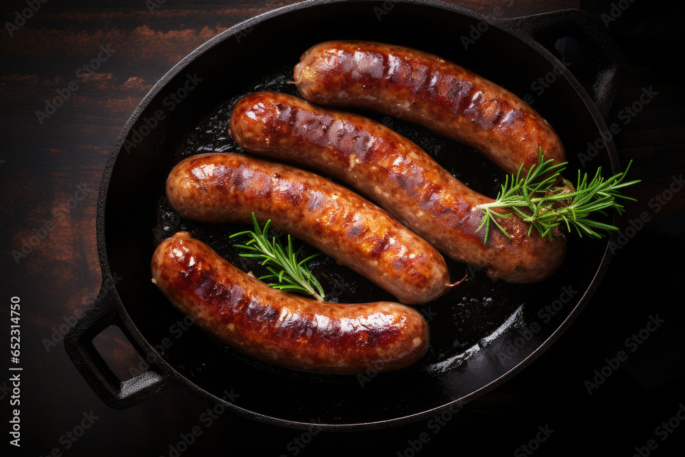 Grilled juicy sausages with spices and rosemary Grilled juicy sausages with spices and rosemary