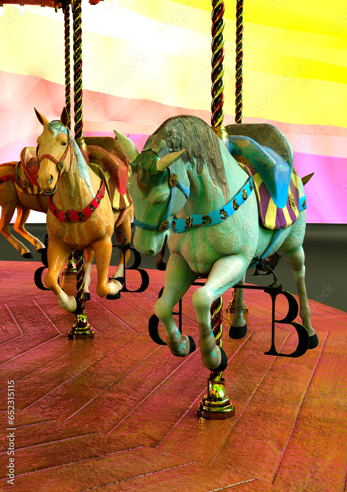 3D Rendering Vintage Carnival Carousel