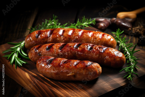 Grilled juicy sausages with spices and rosemary