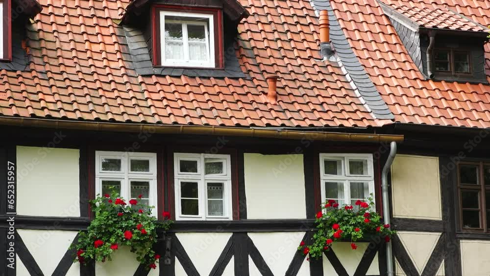 Residential buildings of the old city in Europe. Traditional architecture half-timbered houses. Old German small tourist town. Medieval city. Travel.