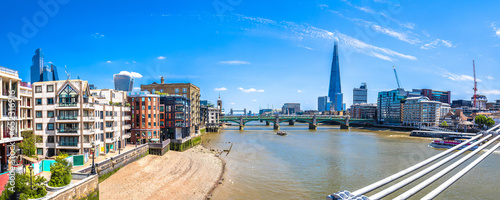 Scenic colorful Thames river waterfront in London panoramic view