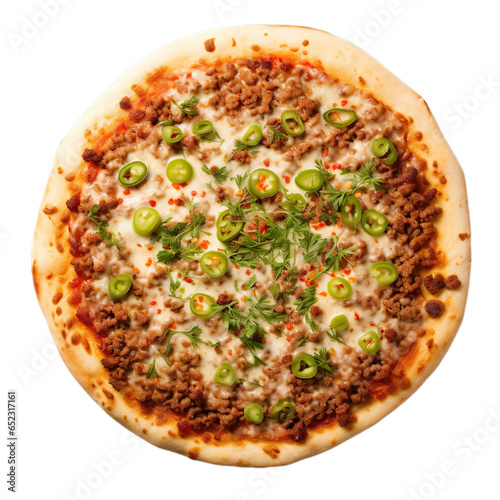 Top view of Turkish food Lahmacun isolated on a white transparent background