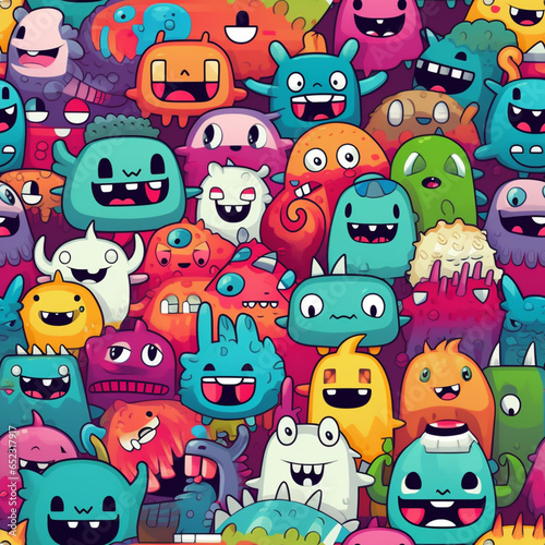 pattern with funny monsters colorful
