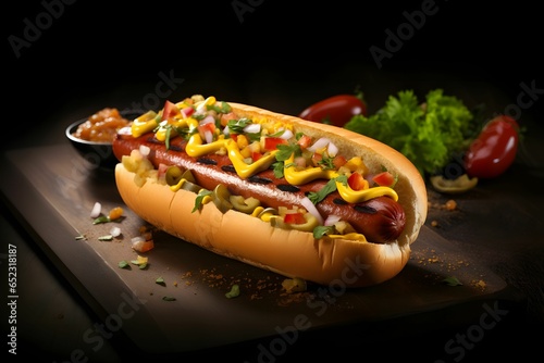 Promotional commercial photo Hot Dog. Fast food.