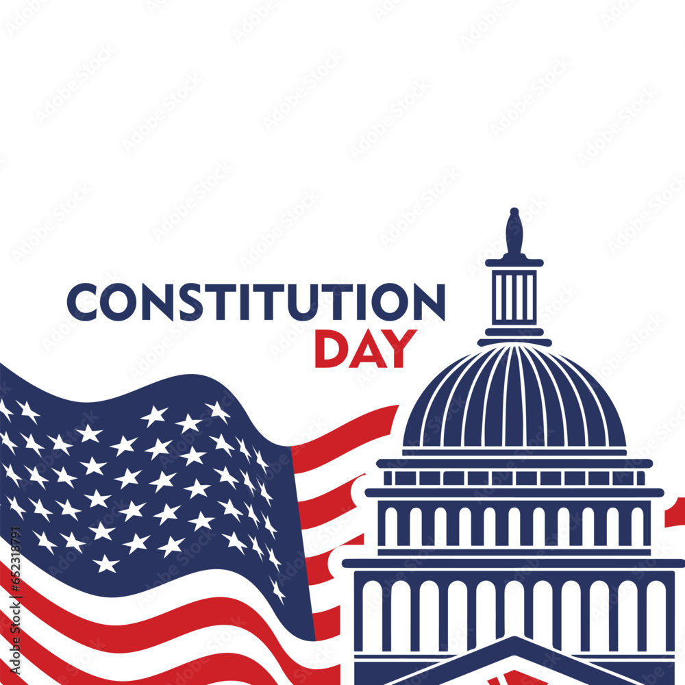 Happy constitution day united states vector illustration with american waving flag background