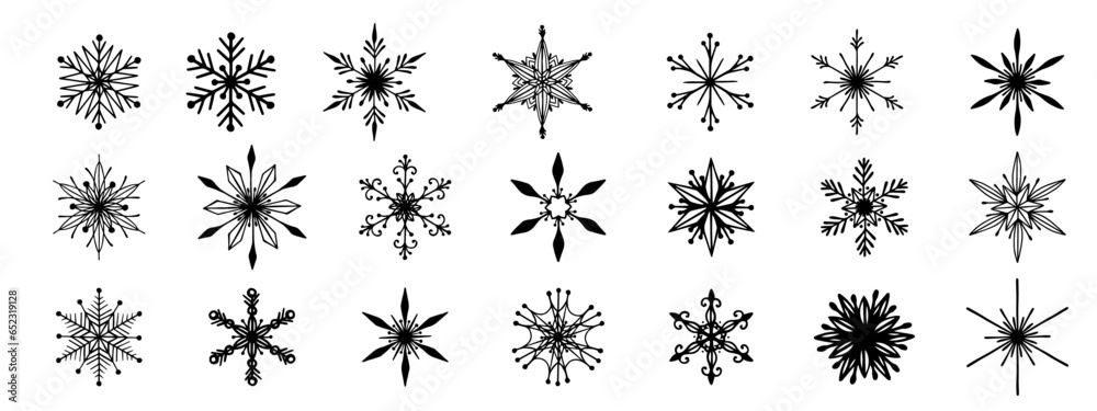 Set of various doodle winter snowflakes.Vector graphics. Set of various doodle winter snowflakes.Vector graphics.