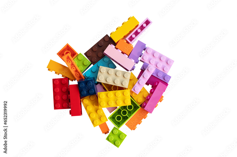 Naklejka premium Colorful Lego bricks.Colorful plastic building blocks isolated on white background.