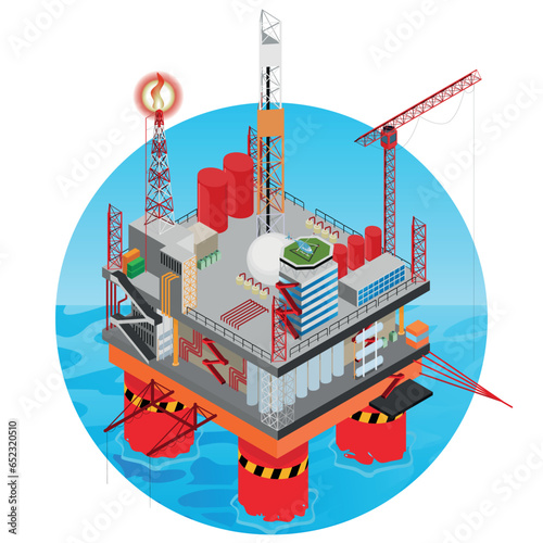 Offshore oil and gas platform infographic. Deep water drilling. Oil tanker.