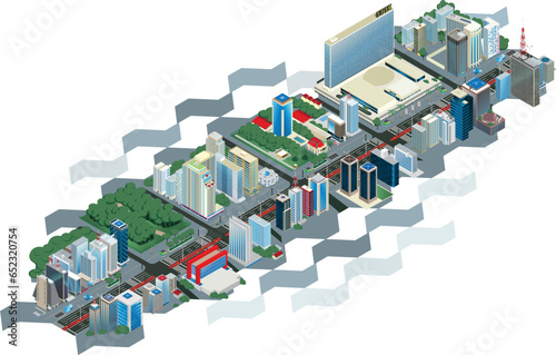 the city of São Paulo, Paulista Avenue, from Trianon to Consolação station. Isometric illustration. Brazil. Highly detailed.