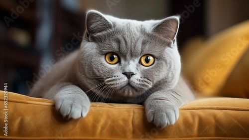 British Shorthair Cat, Chubby Cheeks, Endearing Expression photo