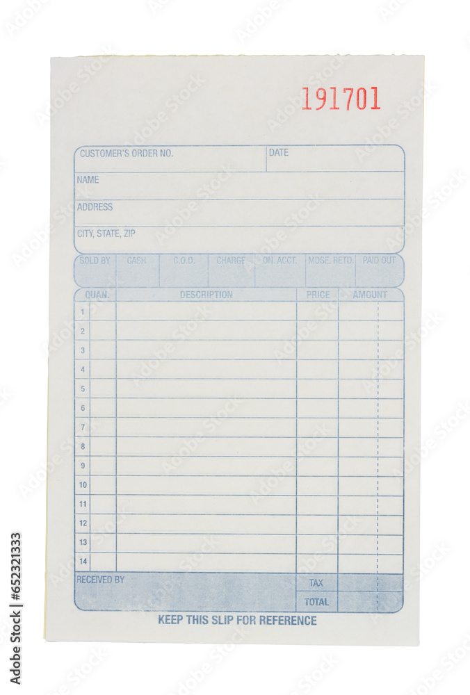 Business customer receipt isolated on white