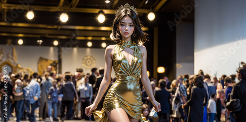 Fashion show. Sexy girl in a beautiful dress. Beautiful asian woman model. Beauty, fashion.