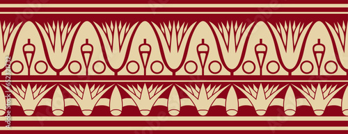 Vector ancient golden and red egyptian seamless ornament. Endless national ethnic border, frame..