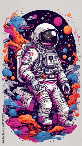 Illustration of an astronaut in outer space with a rainbow colored atmosphere 6