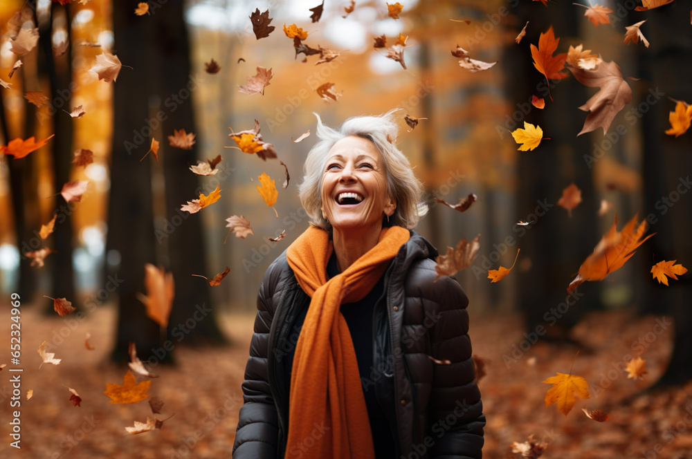 Photo of senior mature happy women in autumn forest Photo of senior mature happy women in autumn forest