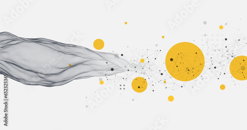 The abstract wave is made in a frame style. Template for science and technology presentation.