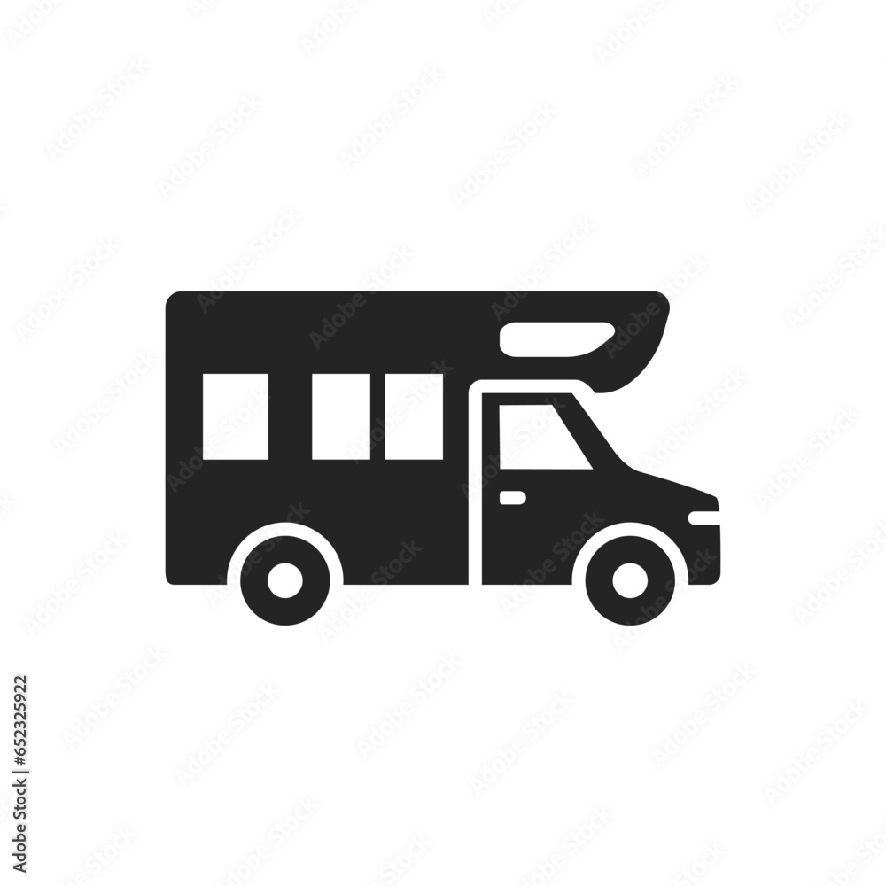 Motor home, icon. Monochrome black and white symbol