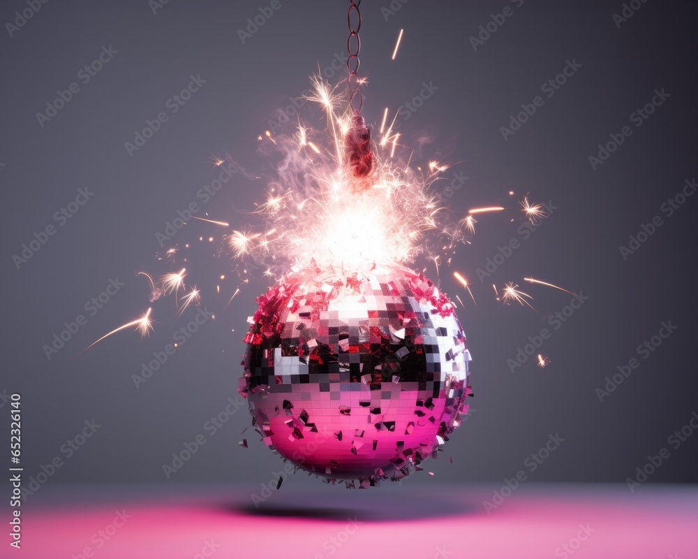 On a starry night, a glittering disco ball reflects a cascade of twinkling sparks, setting the perfect mood for a magical party full of celebration and joy - obrazy, fototapety, plakaty 