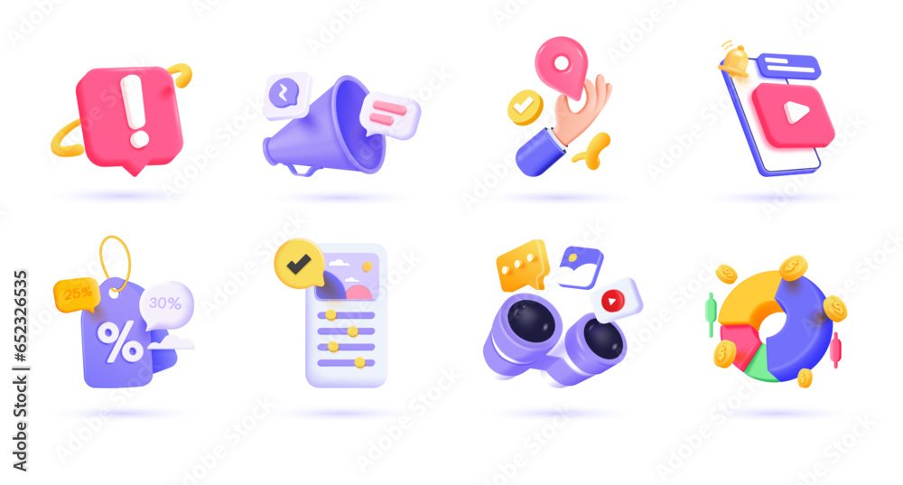 3d Business icon set. Trendy illustrations of Newsletter, Party ...