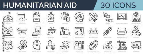 Set of 30 outline icons related to halloween party. Linear icon collection. Editable stroke. Vector illustration