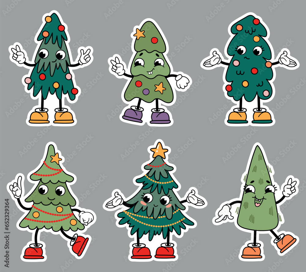 Kawaii Christmas Tree stickers set. Kawaii Christmas Tree stickers set.