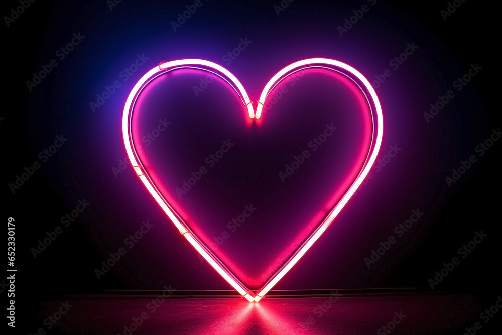 Pink neon light heart on dark background. Pink neon light heart on dark background.