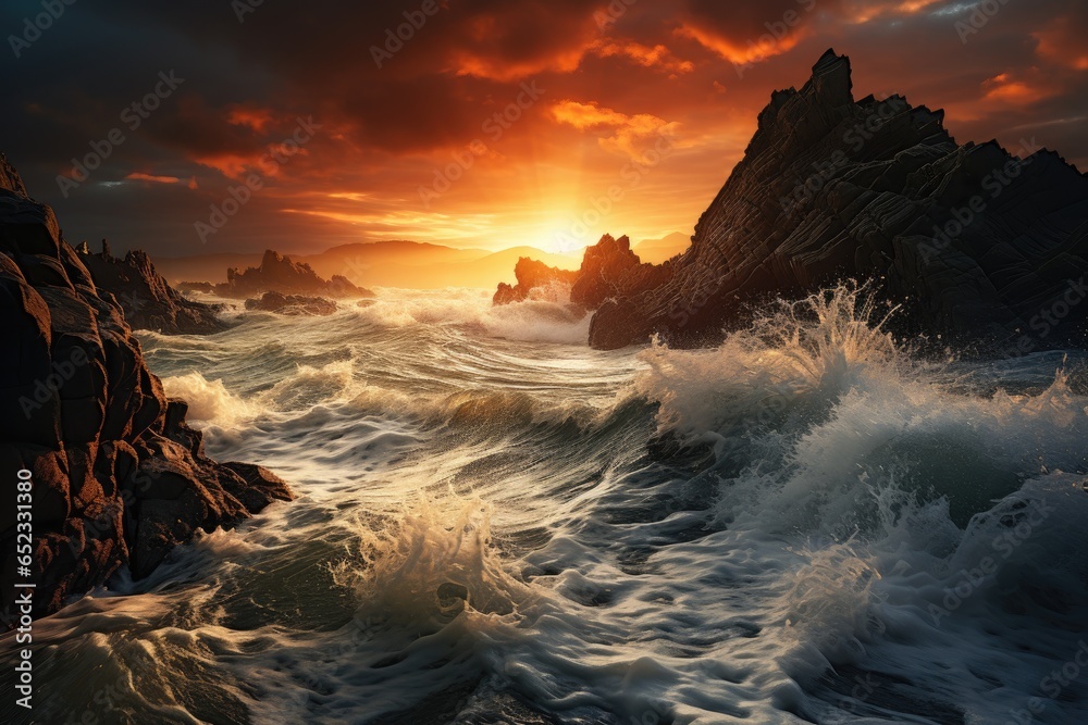 Fierce storm over the sea in confrontation., generative IA - obrazy, fototapety, plakaty 