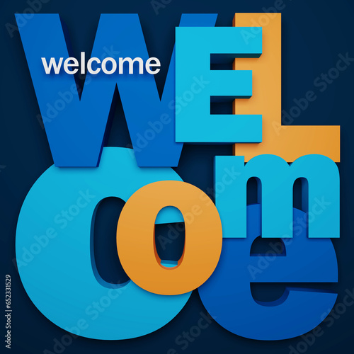 3D render of WELCOME colorful typography in a sqaure