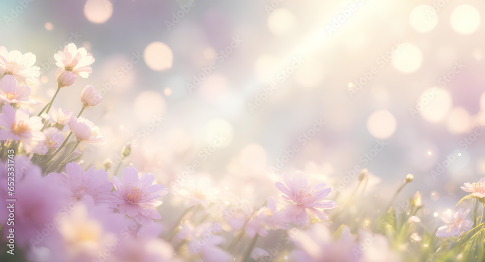 Nature background. Spring flowers in soft colors. AI