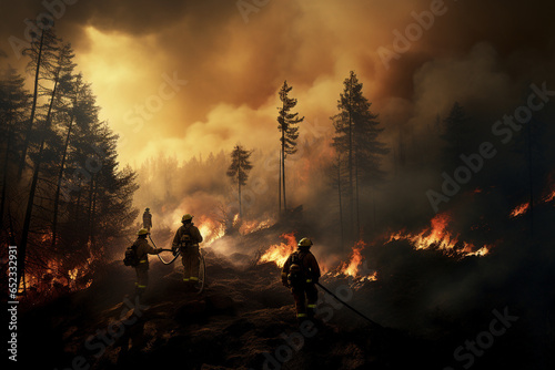 firefighters in the forest with burning fire