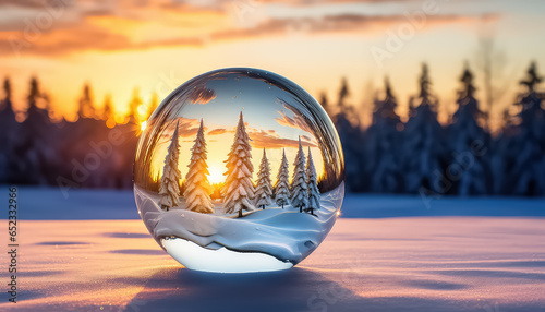 Glass ball on the background of a beautiful winter landscape © terra.incognita