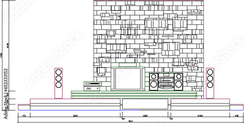 Vector sketch illustration of interior design of television backdrop furniture and furnishings