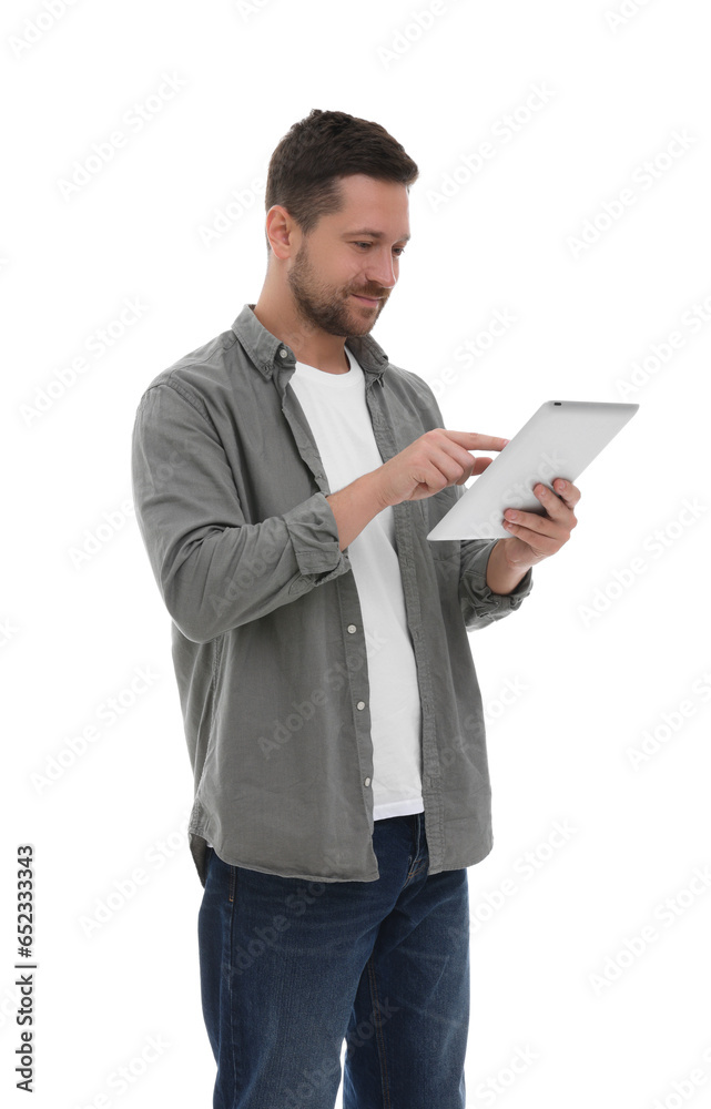 Handsome man using tablet on white background Handsome man using tablet on white background